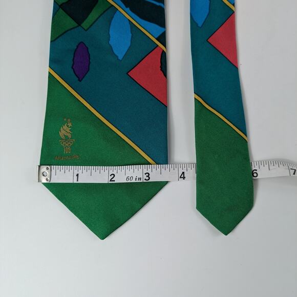 1996 Olympics Mens Necktie Silk Altanta GA Color Block Green Souvenir Official - Picture 10 of 11